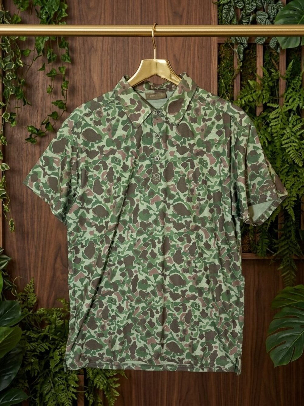 Warrior Men's M Green Camo Short Sleeve Golf Polo Shirt Duck Hunter Print